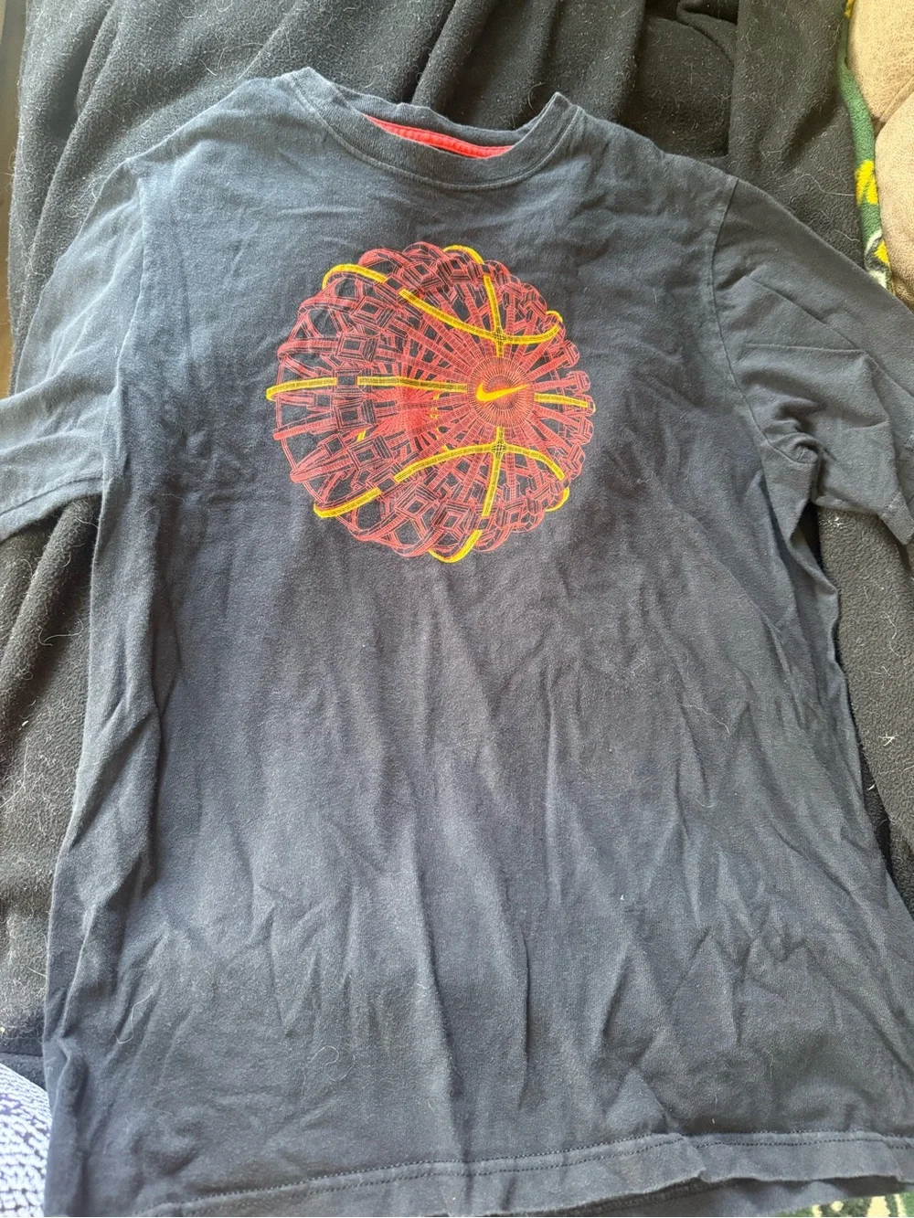 Nike Black Long Sleeve Tee with Red & Yellow Basketball Graphic